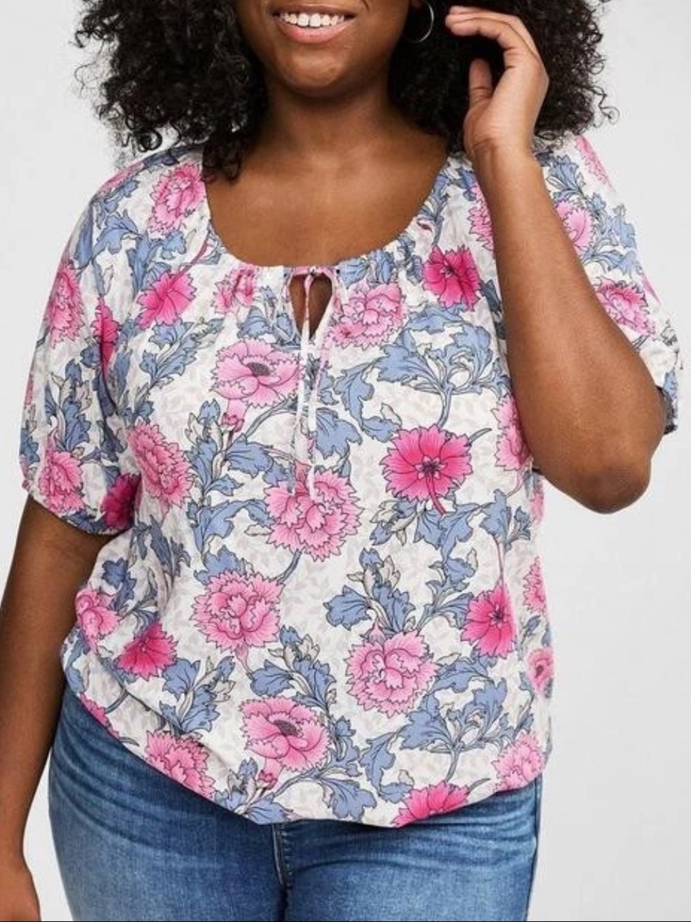 Torrid pink floral salon Dew challis peasant top blouse size 4X